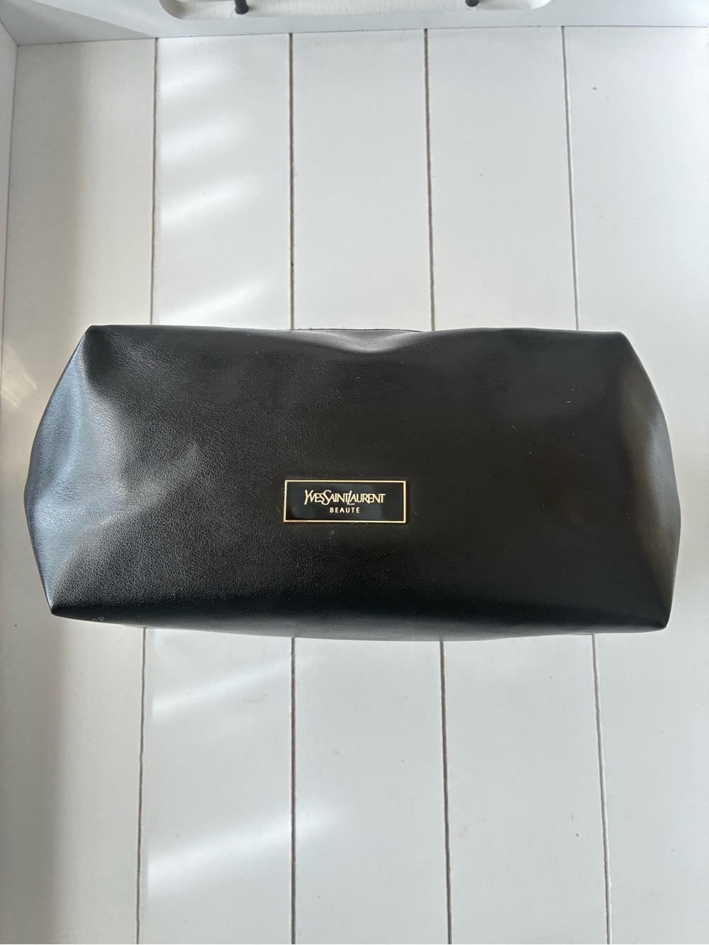 Yves Saint Laurent Black Leather Toiletry Pouch with Gold Logo Plaque